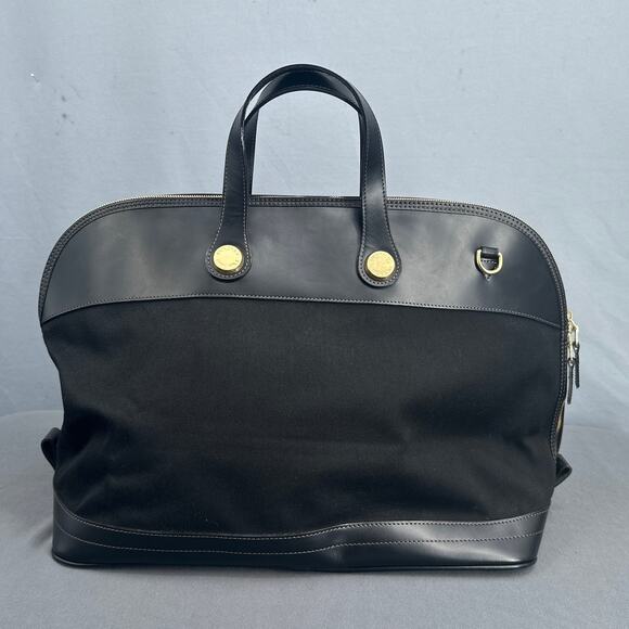 VTG Dooney & Bourke USA Black Leather Canvas Weekender Overnight Duffle No Strap - Picture 2 of 16